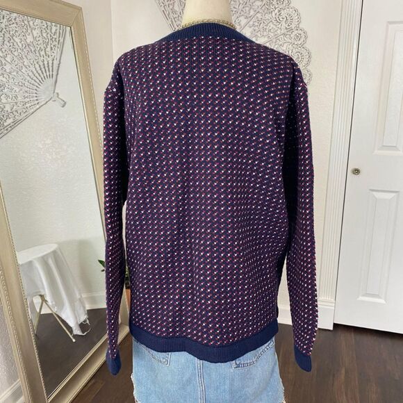 L.L Bean Whimsygoth 100% Wool Blue Red Heart Silver Clasp Romantic Knit Cardigan - Picture 8 of 8